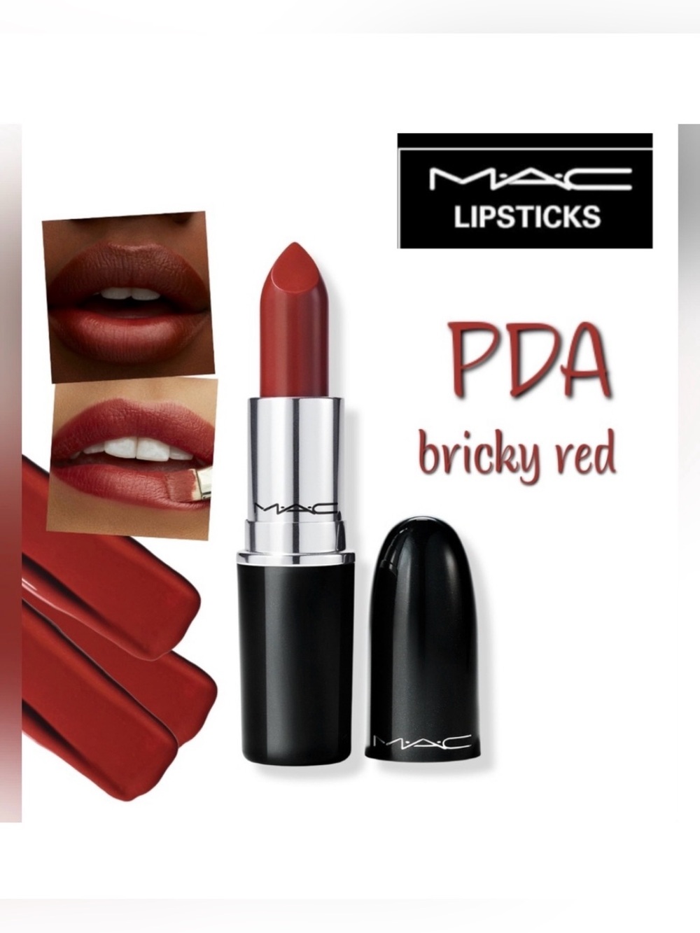 MAC Cosmetics Lustreglass Lipstick PDA Brick Red Brand New in Box Authentic